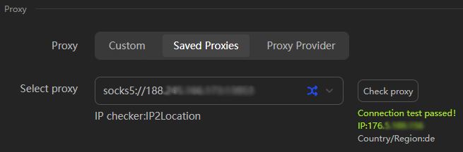 add saved proxy to profil